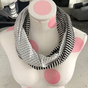Casual Reversible Polyester Cotton Blend Infinity Stripes + Polka Dot Scarf B&W